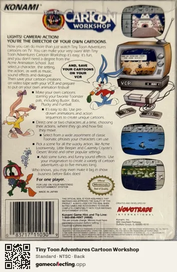 Tiny Toon Adventures Cartoon Workshop Nintendo Entertainment System, NTSC box back