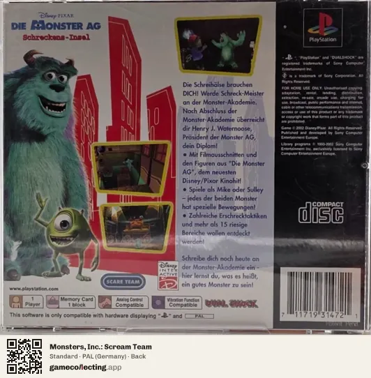 Monsters, Inc.: Scream Team PlayStation, Germany box back
