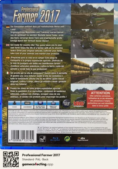 Professional Farmer 2017 PlayStation 4, PAL box back