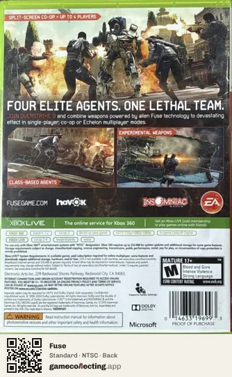 Fuse Xbox 360, NTSC box back