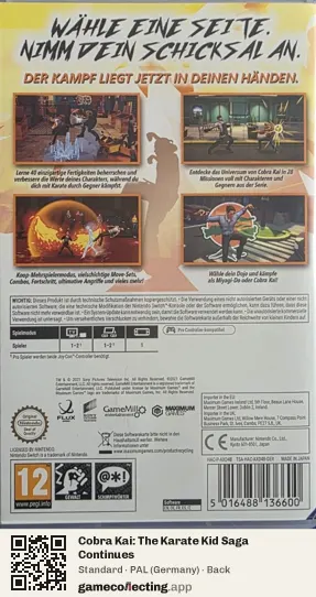 Cobra Kai: The Karate Kid Saga Continues Nintendo Switch, Germany box back