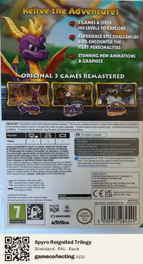 Spyro Reignited Trilogy Nintendo Switch, PAL box back