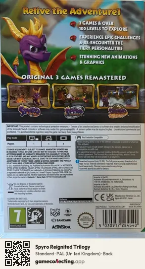 Spyro Reignited Trilogy Nintendo Switch, United Kingdom box back