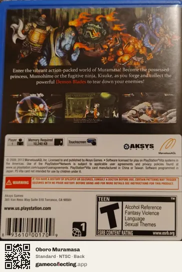 Oboro Muramasa PlayStation Vita, NTSC box back