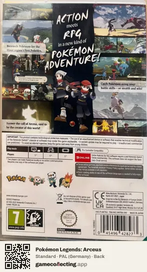 Pokémon Legends: Arceus Nintendo Switch, Germany box back