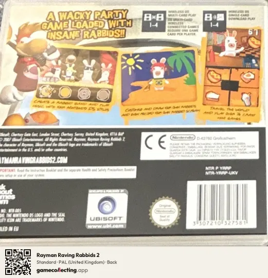 Rayman Raving Rabbids 2 Nintendo DS, United Kingdom box back