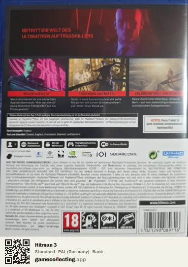 Hitman 3 PlayStation 5, Germany box back