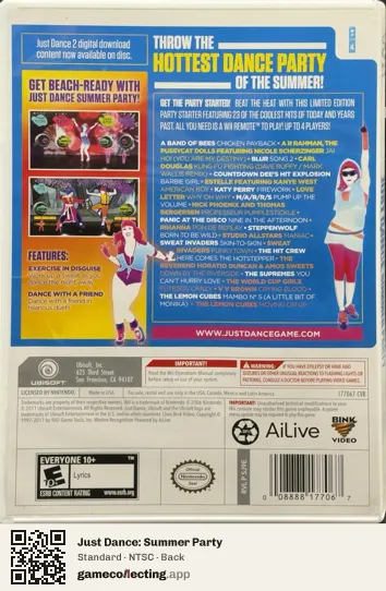 Just Dance: Summer Party Nintendo Wii, NTSC box back