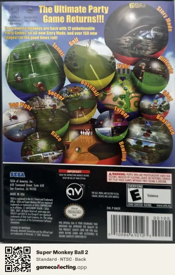 Super Monkey Ball 2 Nintendo GameCube, NTSC box back