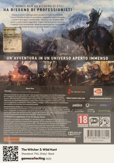 The Witcher 3: Wild Hunt Xbox One, Italy box back