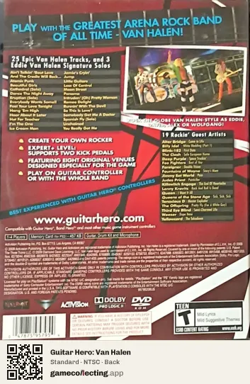 Guitar Hero: Van Halen PlayStation 2, NTSC box back
