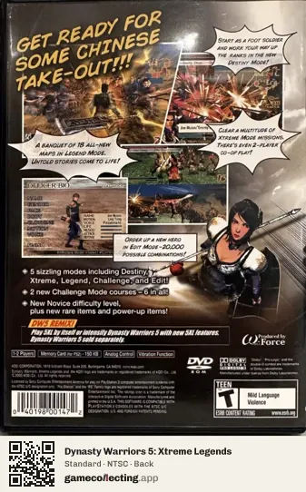 Dynasty Warriors 5: Xtreme Legends PlayStation 2, NTSC box back