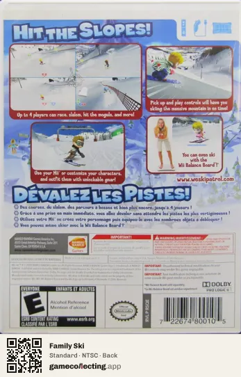 Family Ski Nintendo Wii, NTSC box back