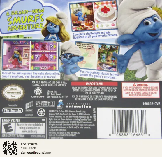 The Smurfs Nintendo DS, NTSC box back