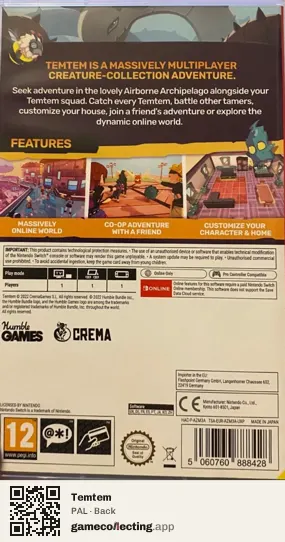 Temtem Nintendo Switch, PAL box back