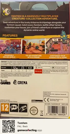 Temtem Nintendo Switch, PAL box back