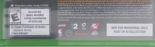 NBA 2K21, the ESRB box on its front
