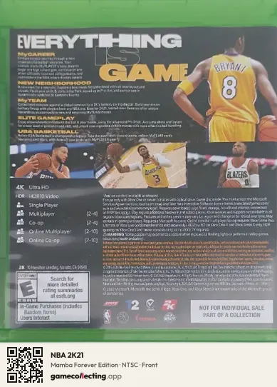 NBA 2K21 Xbox One, NTSC box front