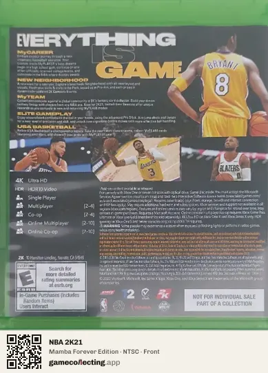 NBA 2K21 Xbox One, NTSC box front