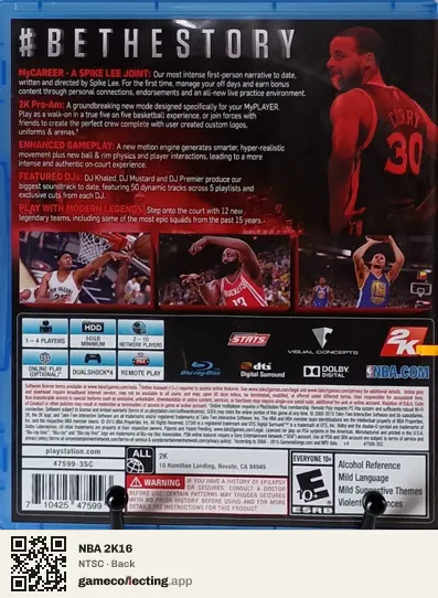 NBA 2K16 PlayStation 4, NTSC box back