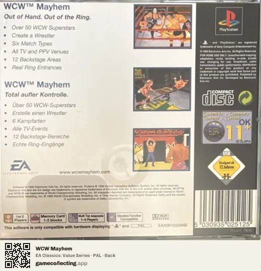 WCW Mayhem PlayStation, PAL box back