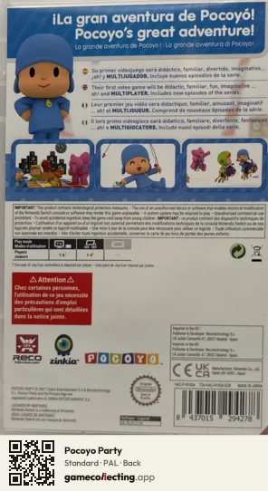 Pocoyo Party Nintendo Switch, PAL box back