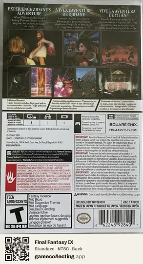 Final Fantasy IX Nintendo Switch, NTSC box back