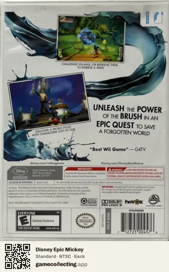 Disney Epic Mickey Nintendo Wii, NTSC box back
