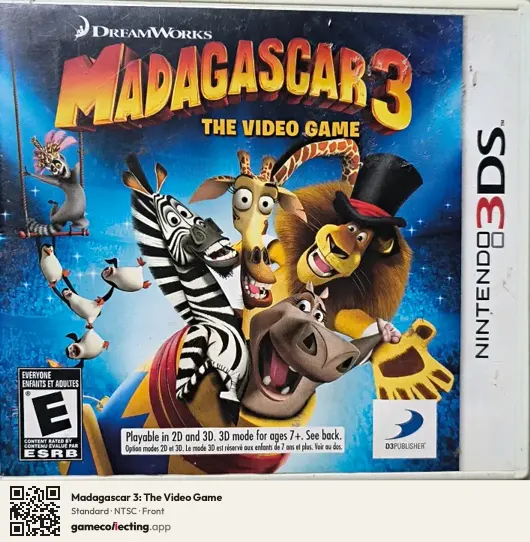 Madagascar 3: The Video Game Nintendo 3DS, NTSC box front
