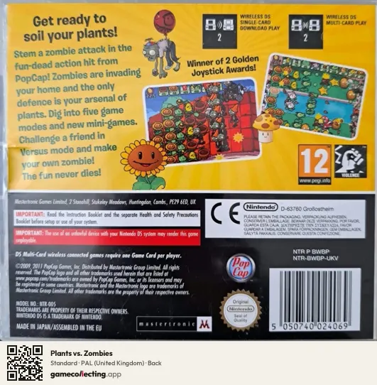 Plants vs. Zombies Nintendo DS, United Kingdom box back