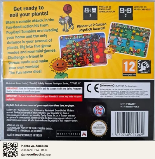 Plants vs. Zombies Nintendo DS, PAL box back