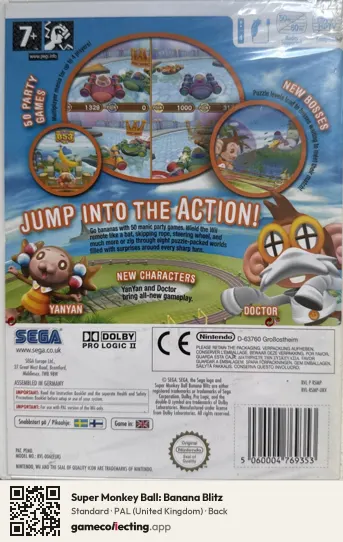 Super Monkey Ball: Banana Blitz Nintendo Wii, United Kingdom box back