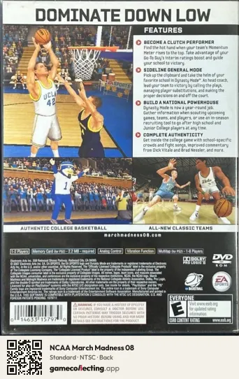NCAA March Madness 08 PlayStation 2, NTSC box back