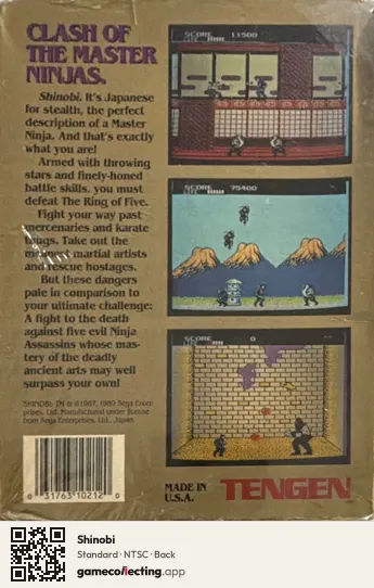 Shinobi Nintendo Entertainment System, NTSC box back