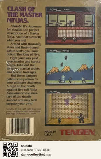 Shinobi Nintendo Entertainment System, NTSC box back