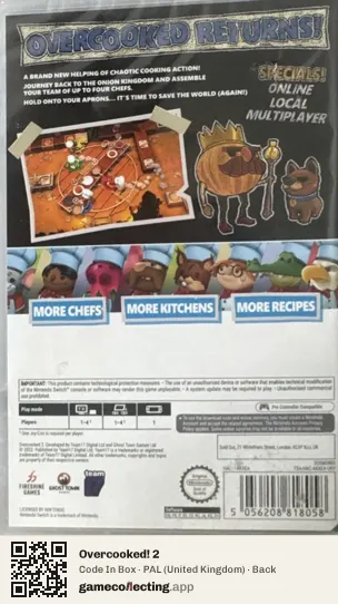 Overcooked! 2 Nintendo Switch, United Kingdom box back