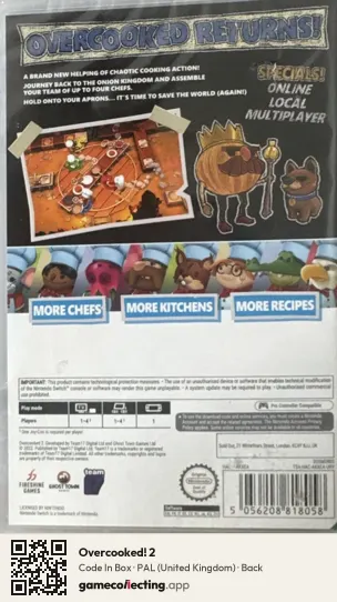 Overcooked! 2 Nintendo Switch, United Kingdom box back