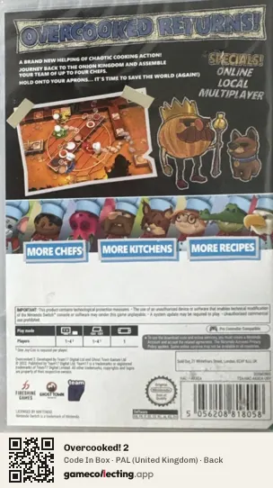 Overcooked! 2 Nintendo Switch, United Kingdom box back