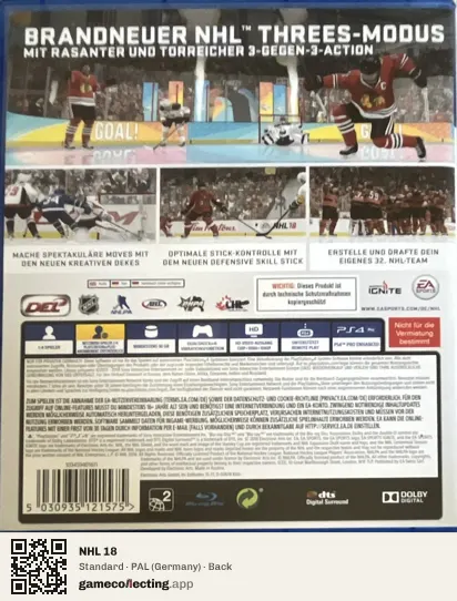 NHL 18 PlayStation 4, Germany box back
