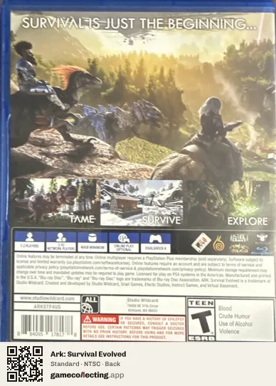 Ark: Survival Evolved PlayStation 4, NTSC box back
