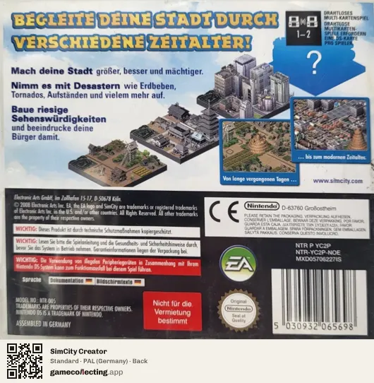 SimCity Creator Nintendo DS, Germany box back