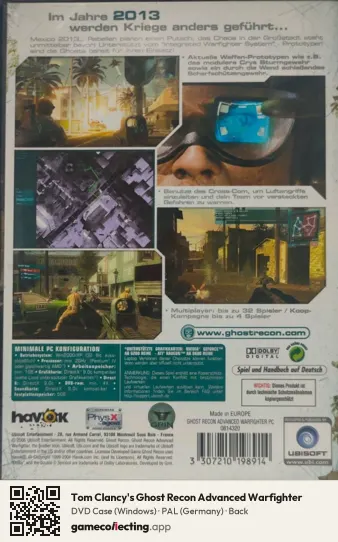 Tom Clancy's Ghost Recon Advanced Warfighter Computer, Germany box back