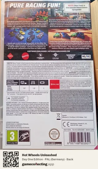 Hot Wheels Unleashed Nintendo Switch, Germany box back