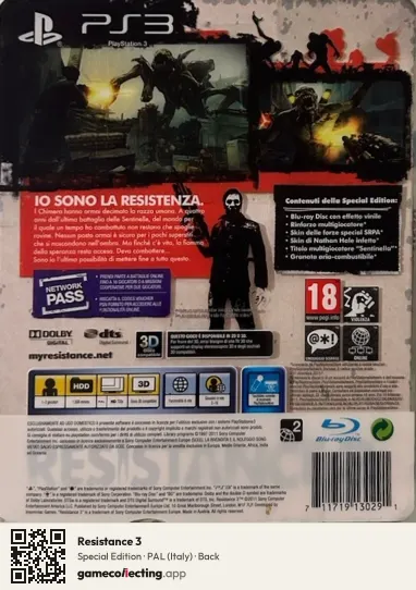 Resistance 3 PlayStation 3, Italy box back
