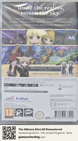 The Alliance Alive HD Remastered Nintendo Switch, United Kingdom box back