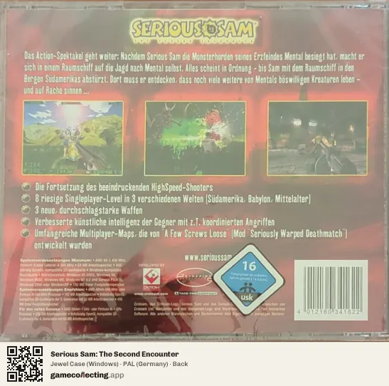 Serious Sam: The Second Encounter Computer, Germany box back