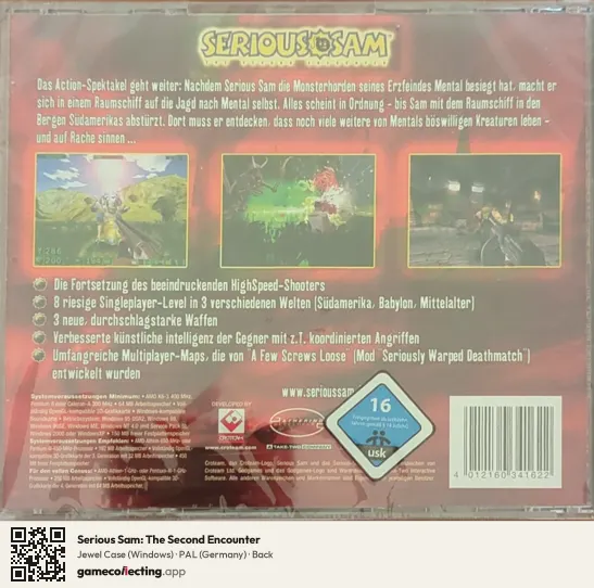 Serious Sam: The Second Encounter Computer, Germany box back