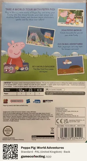 Peppa Pig: World Adventures Nintendo Switch, United Kingdom box back