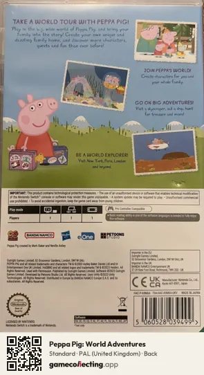 Peppa Pig: World Adventures Nintendo Switch, United Kingdom box back