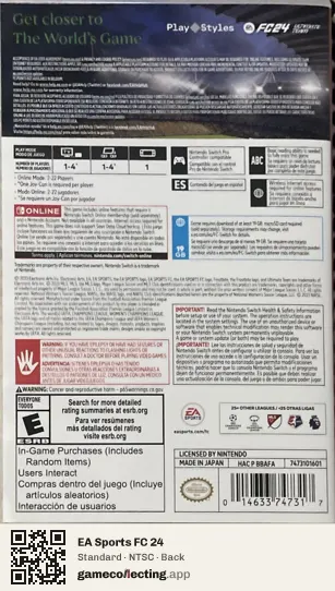 EA Sports FC 24 Nintendo Switch, NTSC box back